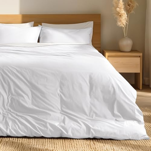 Bare Home 100% Organic Cotton Queen Duvet Cover Set - Crisp Percale Weave - Lightweight & Breathable - Cooling Duvet Cover Set (Queen, White)