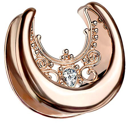 Halbrunder Flesh Tunnel Ohr Plug Piercing Spreader Halbrund Creole Ohrring Ohrpiercing Stahl Tribal mit Strass Glitzer Kristall Rosegold 25mm