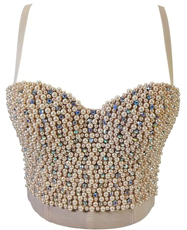 Woboren donna con reggiseno perline bustier crop top per feste Clubwear reggiseno slim gilet costume