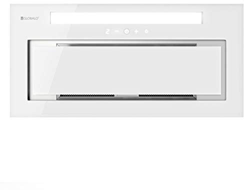 GLOBALO Dunstabzugshaube, Einbauhaube für Küche, Flachlüfter, mit Beleuchtung, Einbaubreite 60 cm, 4 Leistungsstufen, Gehärtetes Glas und Lackierter Stahl, Loteo 60.4 Plus White, Weiß
