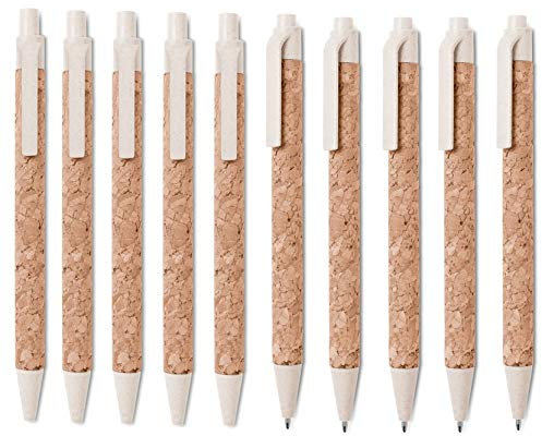 N.10 Kugelschreiber aus echtem Kork und Strohfaserkomponenten, blaue Mine, völlig umweltfreundlich, umweltfreundlich, umweltfreundlich, umweltfreundlich, umweltfreundlich (weiß)