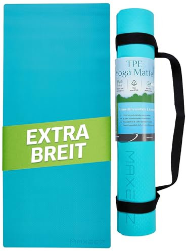 MAXEEZ Yogamatte XXL [30% breiter] - rutschfeste Fitnessmatte extra breit - große Gymnastikmatte für maximalen Komfort - Pilates Matte aus umweltfreundlichem biologisch abbaubarem TPE (türkis)