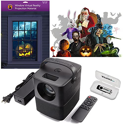 Kringle Bros HD Super Bright LED Projector with 20 Preloaded Holiday Video Scenes, Black, USB, 1280 x 720 Resolution, 5000 Lumen, Includes 48 x 72 Holographic Projection Screen
