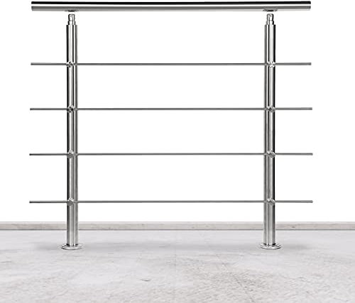 Lospitch Barandilla de acero inoxidable para balcones, escaleras, balaustradas con/sin travesaños (120 cm, 4 travesaños)
