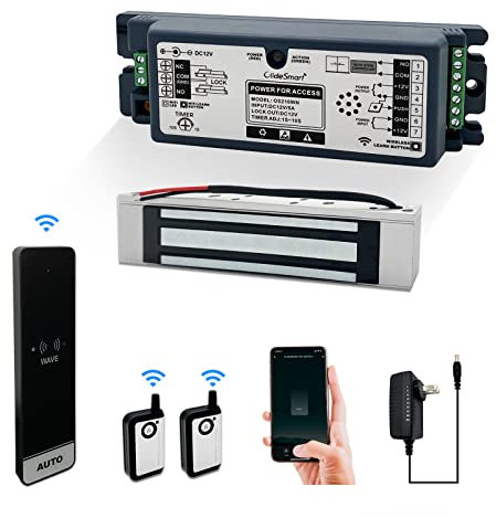2.4GHz WiFi Access Control 400lb Holding Force Electic Magnetic Door Lock System Kit with Remote and Smartphone app Control, paired with Touchless Sensor Switch (Magnetic Lock Kit)