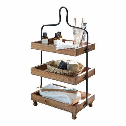 Loberon Lasse Alzata - Legno di Mango di Naturale Bellezza - Supporto Leggero in Ferro, Marrone/Nero