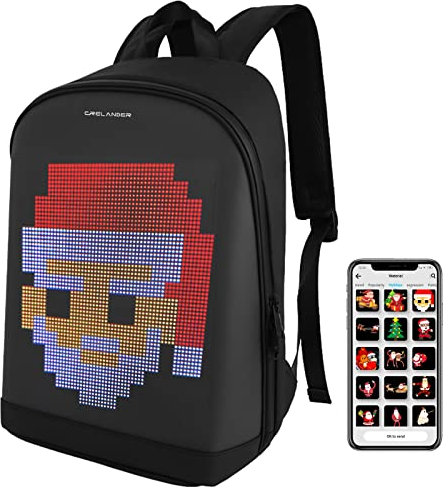 Crelander Zaino per computer portatile, zaino dinamico intelligente con schermo LED, zaino personalizzato per scuola, ufficio, viaggi, università, escursionismo, Nero