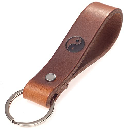 ELBERCRAFT® Schlüsselanhänger Leder YIN UND YANG der Schlüssel Organizer für deine Schlüsseltasche keychain made in Germany braun Gravur schwarz