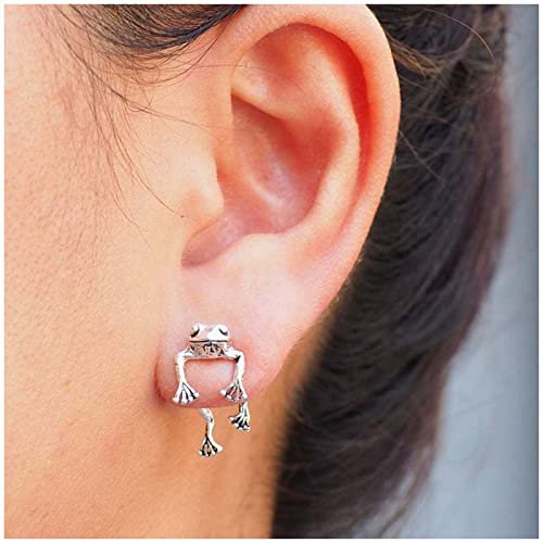 Cimenexe Punk Frosch Ohrstecker Ohrringe Silber frosch Ohrstecker Ohrringe 3d Ohrring Zweiseitig ohrringe Vorne Hinten Ohrring Schmuck Für Frauen Und Mädchen Süße Geschenke