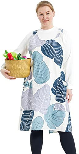 APRONNER Big Plus Size Aprons for Women with Pockets Cotton Linen Baking Kitchen Cooking