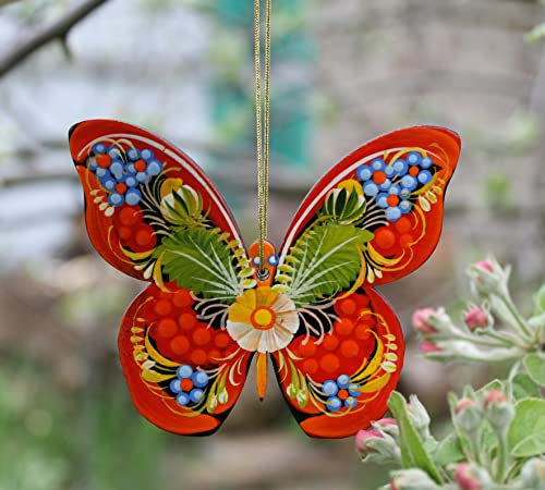 Außergewöhnlicher Weihnachtsschmuck Schmetterling Baumanhänger handbemalt kunstvoll - Baumschmuck Holzfiguren Tiere | Besondere Weihnachtsdekoration | Ukrainische Handarbeit
