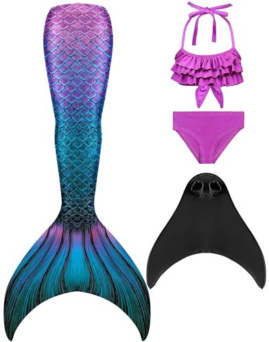NAITOKE Meerjungfrauenschwanz zum Schwimmen für Kinder mit Meerjungfrau Flosse,Xqyfal,130