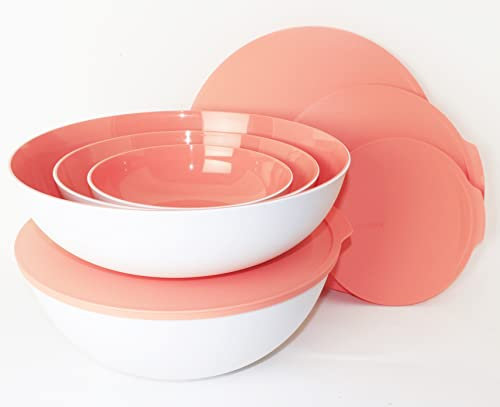Tupperware New Allegra 740ml + 1,5L + 3,5L + 5,0L Schüssel Lachs Weiß + Diamantschüssel 500ml