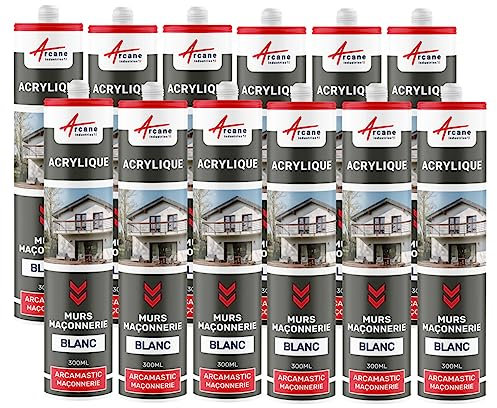 Joint acrylique, mastic d'étanchéité, mur et porte - 300 ml x 12 Blanc - ARCANE INDUSTRIES
