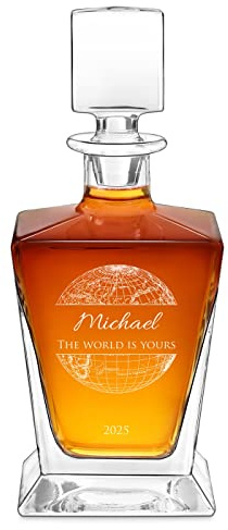 Maverton Personalised Whiskey Decanter for Man, Geometric Model, World | Elegant Geometric Carafe for him, Engraved Glassware for dad, Barware for Birthday, for Connoisseur