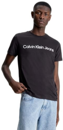 Calvin Klein Men’s Short Sleeve Round Neck Core Institutional Logo Slim Fit T-Shirt, Black (Ck Black), 3XL