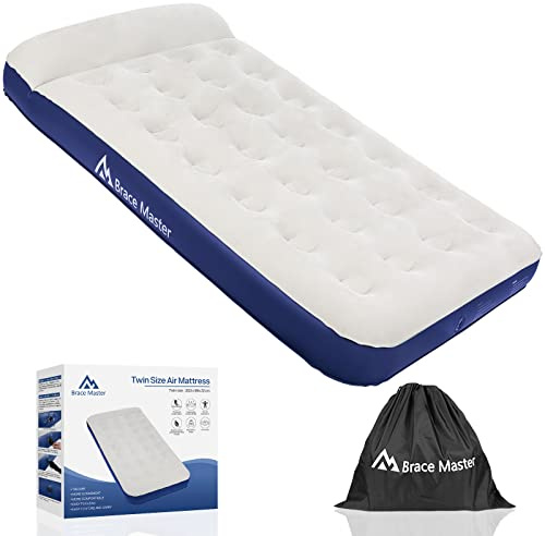 Brace Master Luftmatratze Camping,Einzelbett Luftbett mit Kissen,Aufblasbare Gästebett für 1 Personen,Aufbewahrungstasche Enthalten, 203 x 99 x 22 cm, Blau