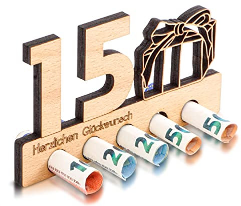 DARO Design - 15. Geburtstag Geldgeschenk Holz 15 Jähriges Jubiläum