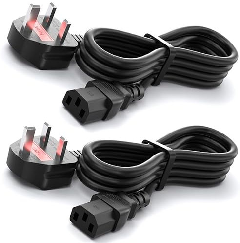 CYD 4FT IEC C13 AC Power Cable 10A/250V Universal 3 Prong Cord, Durable Replacement for Monitors, Printers, PCs, Game Consoles, Projectors, TVs, Electronics, Computers, Black, Pack of 2