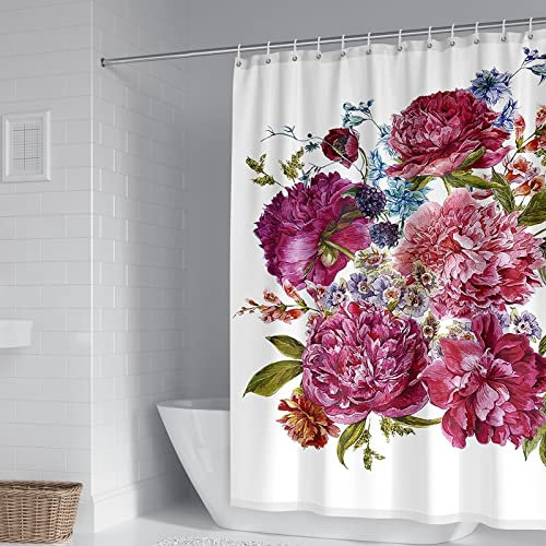 BCughia Duschrollo für Badewanne, Shower Curtains Schöner Blumen Cluster Polyester Pink Lila Shower Curtains 150x180cm(60 W x 72 H)