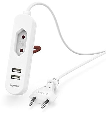 Hama Steckdosenleiste mit USB, USB A, 1,9m (2 USB-A, 1 Euro Steckdose, USB Netzteil, USB Ladegerät, USB Steckdose, USB Verlängerung, Mehrfachsteckdose USB, USB Mehrfachstecker, Reise Zubehör) weiß