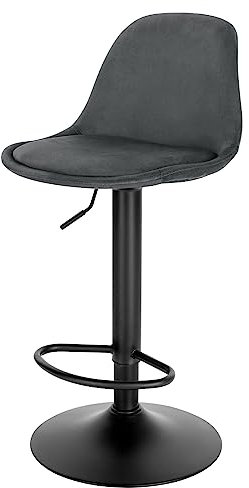 EUGAD Barhocker höhenverstellbar, Barstuhl, Drehhocker, ergonomischer Stuhl, Bistrohocker, Polsterhocker mit Samtbezug, mit Rückenlehne, Fußstütze, aus Metall, dunkelgrau, 1051BY-1