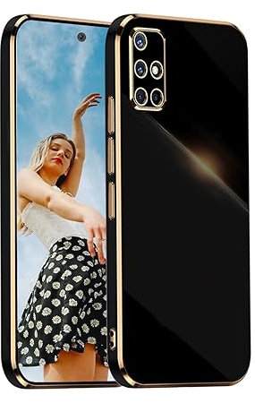 Kaywzo Hülle für Samsung Galaxy A71 4G,TPU Galvanisiertes Stoßfeste Handyhülle,Glänzend Spiegel Kratzfeste Schutzhülle,Ultra Dünn Silikon Cover Case,Schwarz