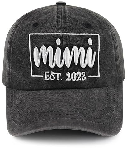 Tbstlumd Lustige Mimi Est 2023 Mütze für Frauen, verstellbare gewaschene Baumwolle bestickte Oma Baseball Cap, Mim Est 2023 Schwarz, Einheitsgröße