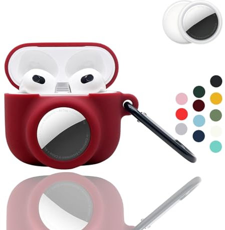 2-in-1: CAQAKA Schutzhülle für AirPods der 3. Generation und AirTag, weiche Silikonhülle mit Karabiner, für Jungen, Mädchen, Damen, Herren