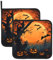 Orange Halloween Party bedruckte quadratische Topflappen Set – hitzebeständig, wasserdicht und langlebig (2er-Pack)