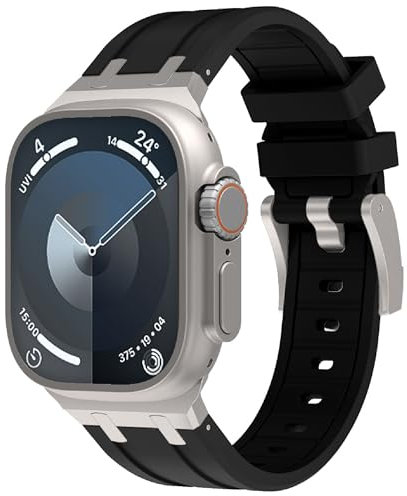 VeveXiao – Bracelet de rechange en silicone, robuste, de luxe et étanche, compatible avec Apple Watch Ultra/Ultra 2, pour iWatch Series 9/8/7/6/5/4/3/2/1/SE (42 mm/44 mm/45 mm/49 mm, gris clair/noir)