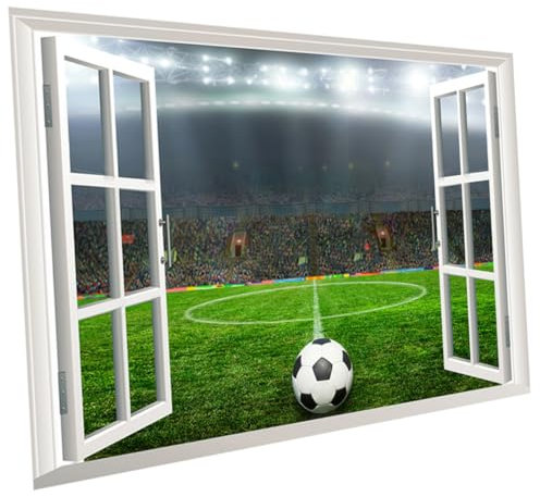 Hemobllo Football Stadium Wall Decor 3D PVC Fake Window Wall Sticker for Boys Bedroom for Living Room