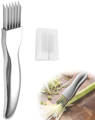Taglia-Cipolle Verde in Acciaio Inossidabile, Taglia-Cipollotti in Acciaio Inossidabile, Taglia-Verdure All'Aglio, Affettatrice per Cipollotti Affilata, Gadgets da Cucina Multifunzionali