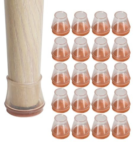 Aieino Chair Leg Floor Protectors 24pcs - Silicone Furniture Feet Cups with Felt Pad Sliders Anti-scratch Flexible Table Leg Caps Cover for Home and Office Tiles Laminate Hard Wood Floors, Clear-M