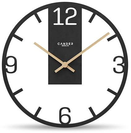 Cander Berlin Aleta Vintage-Wanduhr lautlos 30 cm MDF Holzzeiger ohne Tickgeräusche groß modern schwarz Wohnzimmer Küche