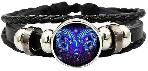 Shurzzesj Sign-Armband, handgefertigtes Schild-Armband, Sternbild, Leder, Unisex-Armband für Erwachsene