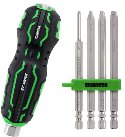 ENGINEER Lot d'extracteurs de vis à tête hexagonale 4 en 1 avec poignée ergonomique - Fonctionne avec les vis à tête fraisée DZ-74