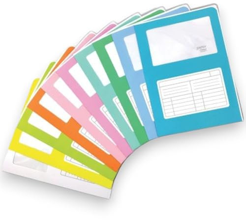 Cartelline Portadocumenti con Finestra - Sintex Cromo 10 Colori Mix, raccoglitore documenti per ufficio, Formato A4, Colore Mix, Confezione 20 pezzi, Carta 120gr, Chiuse su due lati