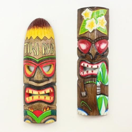 Oriental Galerie 2er Set Wanddeko Maske Wandbild Deko Holz Exotisch Partykeller Dekomaske zum aufhängen Tiki Maori 50 cm