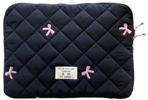 Kexpery 11/13/15 Zoll flauschige Laptoptasche, stoßfest, gesteppt, Tablet-Hülle, Gitter-Laptop-Schutztasche, Schleifendruck, für Tablet-Schutz (Schwarz 11)