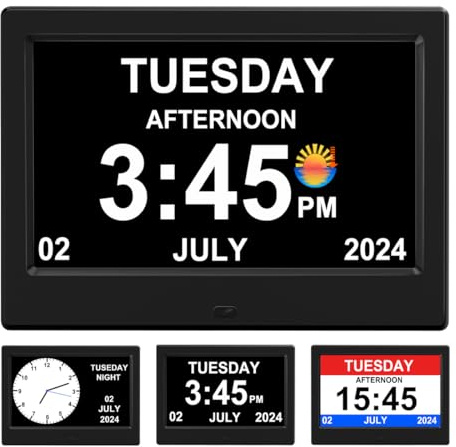2026 Digital Clock Plug-in (No Battery), Power Outage Memory, DST Display Time, Date, Month, and Year Large-Font Clock for the Elderly, 7in Black