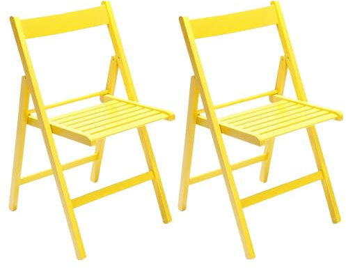 Marvin Sedia in Legno Pieghevole Birreria Colorata Interno o Esterno Salvaspazio Richiudibile da Campeggio Giardino Cucina Legno Massello Di Faggio (2, Giallo)