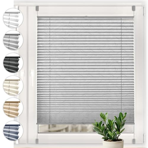 Sonello Plissee Crush Klemmfix ohne Bohren 95cm x 160cm Grau Faltrollo Plisseerollo Jalousie für Tür & Fenster Blickdicht Sichtschutz Sonnenschutz Fertifplissee Rollo