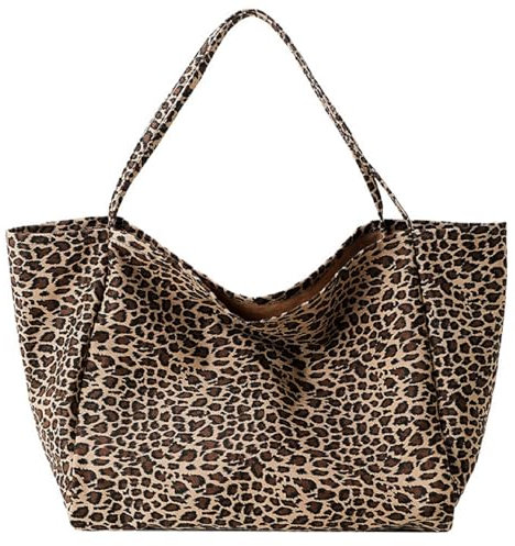 Groß Umhängetasche Schultertasche Damen Leopard Tragetasche, Canvas Handtasche Leopardenmuster Crossbody Tasche, Casual Einkaufstasche Shopper Tote Bag Für Alltag, Büro, Einkaufen, Schule (Stil A)
