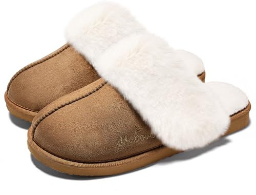 Hausschuhe Damen Pantoffeln Warme Memory Foam Winter Slippers Braun 38