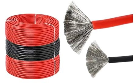 Câble PV Câble d'alimentation en Silicone 12awg 30A, 10m 20m 30m 50m 100m, fil électrique résistant à la chaleur, rouge et noir, for batterie, moteur, voiture, câble de démarrage(Red,50M_12AWG-3.4MM2)