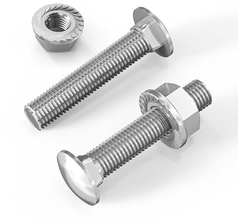 Dayalo Lot de 10 vis de carrosserie M8 x 50 avec écrous à bride, en acier inoxydable A2 V2A, vis à tête bombée avec collet carré