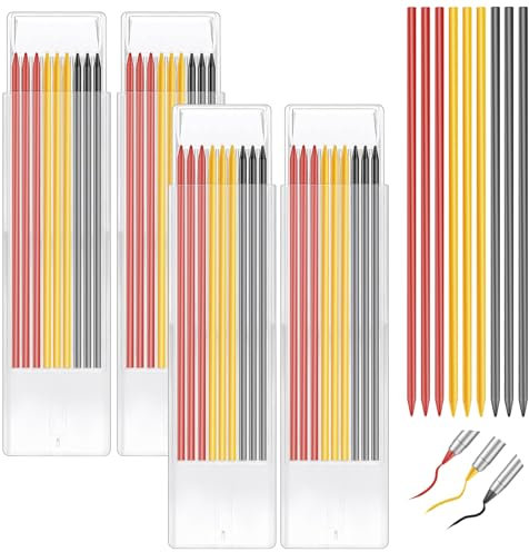 Votoko 36 Stück Bleistiftminen für Zimmermannsbleistift, 2.8 mm Konstruktion Tischler Bleistift Ersatzminen,Solide Tieflochmarker Minen für Anreißen Architekt Zeichnen (Gelb Rot Schwarz)