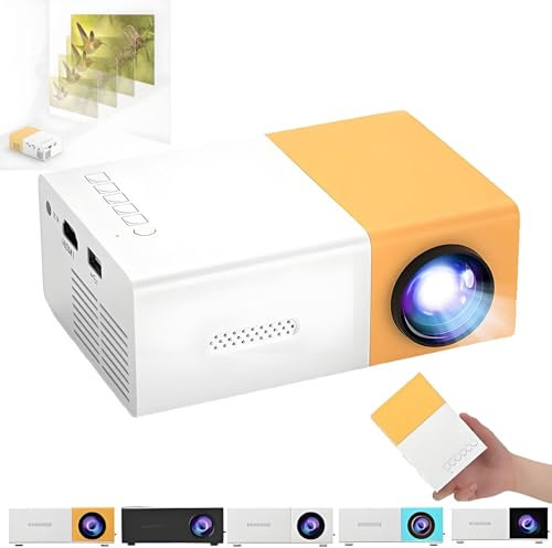 CHUDANN Highpeak Mini Projector, Highpeak Mini Portable Projector, LED Pico Movie Projector for Home Theater, Full HD 1080P Movie Projector for Home & Outdoor(Yellow-White)