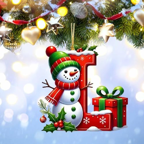 26 Letters Christmas Tree Decorations Sale, Personalized Snowman Snowflakes Boxes Letters Christmas Bauble, Cute A to Z Alphabet Christmas Ornament, Christmas Decorations Clearance (L)